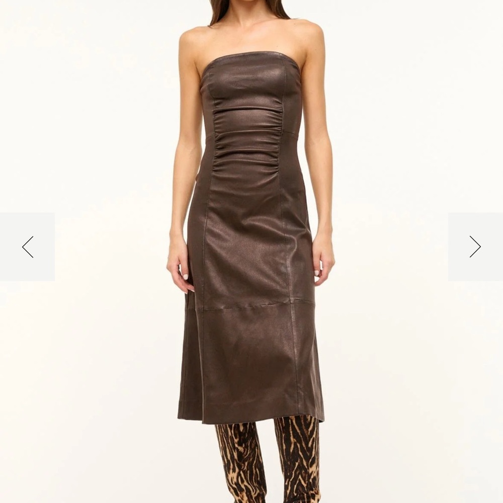NEW STAUD Brown Strapless Dress 100% Leather